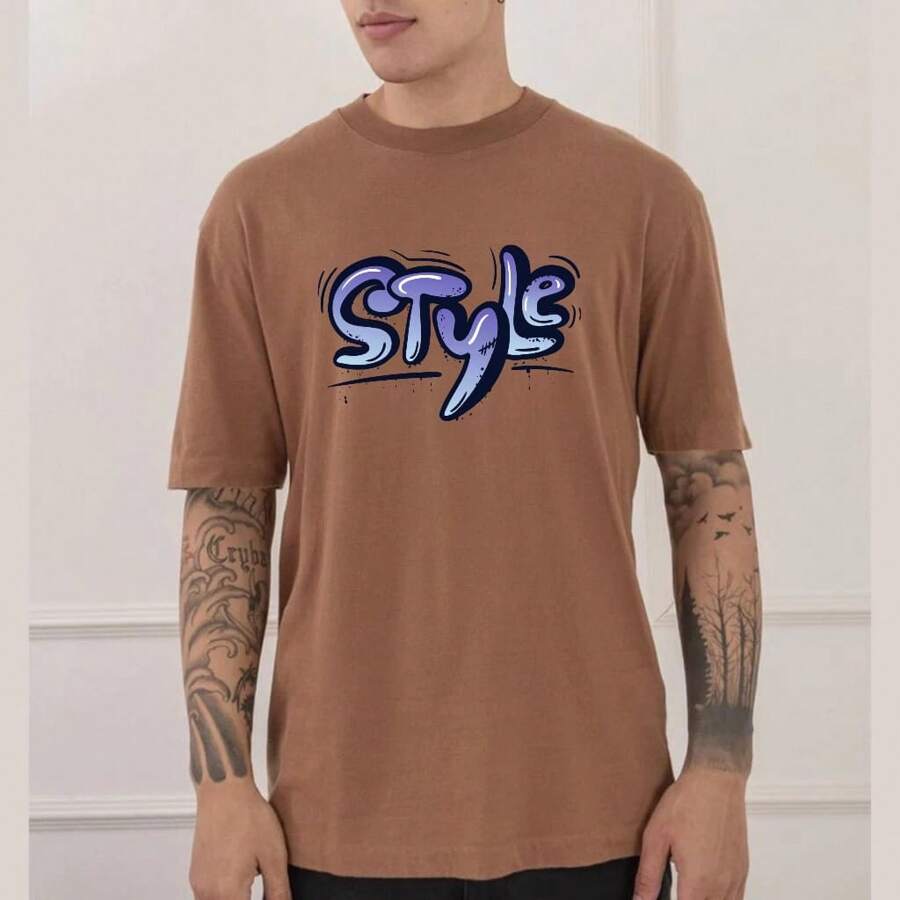 Men's Tumblr Cotton T-Shirt Unisex New Release - 鏽棕色 - 查看 1