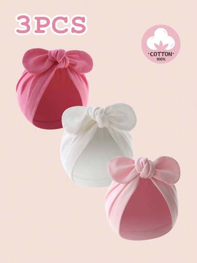 3 peças de chapéu de laço para bebê, chapéu macio e quente para recém-nascido, adequado para uso durante todo o ano, adequado como presente.