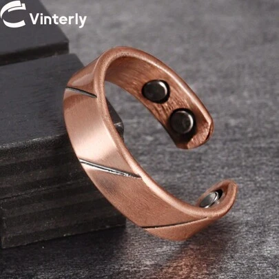 Pure Copper Magnetic Rings For Men Djustable Soft Metal High Magnet Lines Open Cuff 6mm Wide Resizable Jewelry