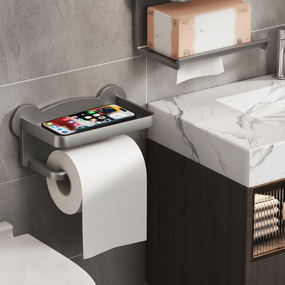 EasyInstall WallMounted Bathroom Tissue Holder With Phone Shelf