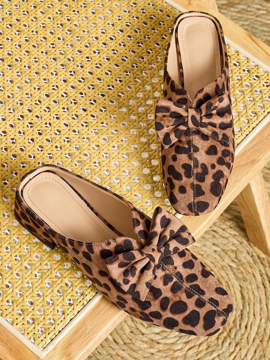 French Chunky Heel Leopard Suede Flat Shoes For Women, Retro Square Toe