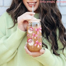 5pcs Pink Cute Christmas Santa Claus Candy Cane Bow Gingerbread Snowman UV Dtf Cup Wraps Transfer Sticker For Mug Bottle Cup Tumbler Waterproof & Scratch-Resistent UVDtf Cup Wraps Decal For Libbey Glass Cup DIY Craft Decorations Rub On Transfers Stickers For 16 Oz Libbey Glasses Crafting