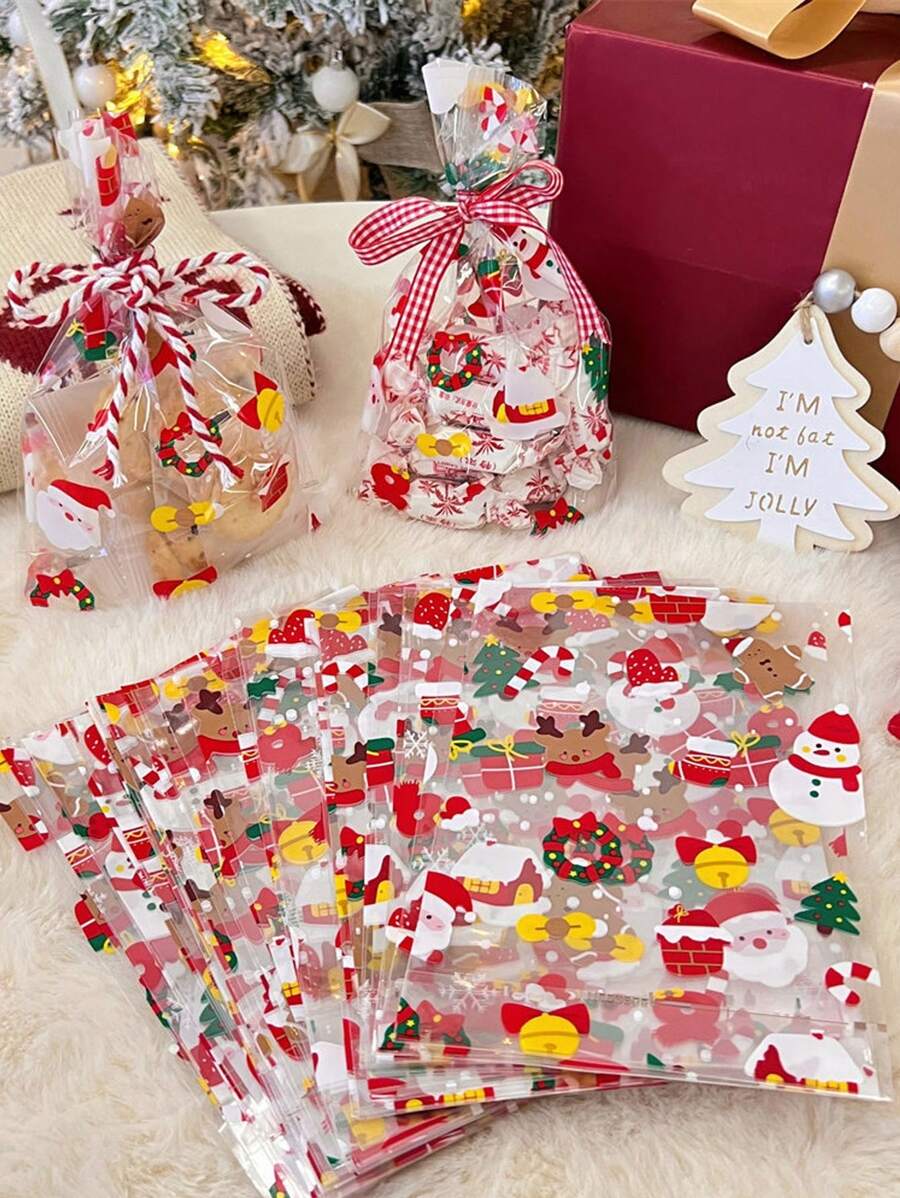 20pcs Assorted Christmas Packaging Bags, Transparent Candy Wrapping Bags, Couples Holiday Gift Bags(Excluding Ropes) - Multicolor - View 1