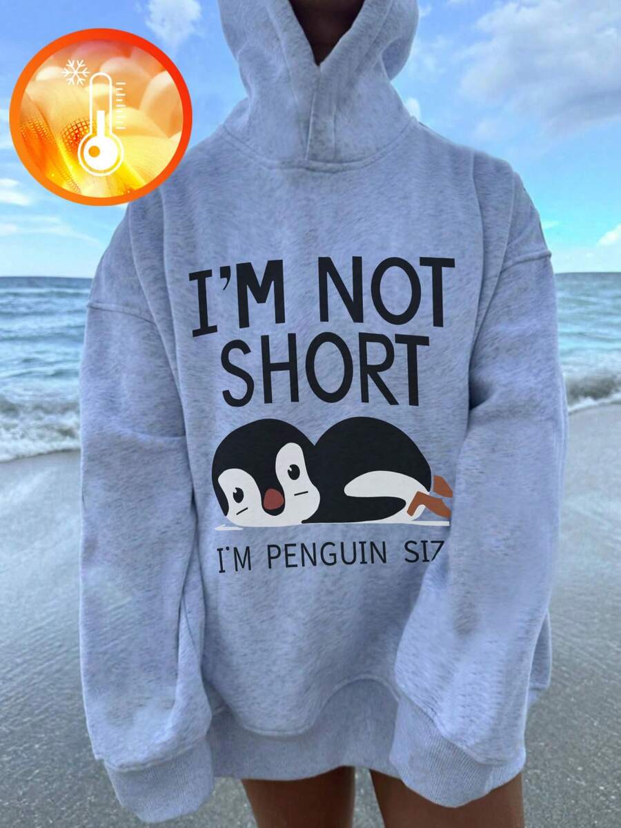 女童保暖连帽套头衫，“卡通鸭子”图案灰色卫衣，适合儿童秋冬季穿着 - 灰色 - 查看 1