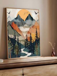 1/3pcs Frameless Canvas Poster, Modern Art, Mountains, Forests, Sun, White Clouds, Birds, Natural Scenery, Bohemian Art Oil Painting Poster, Bedroom, Living Room, Dining Room, Kitchen, Study, Bathroom, Corridor, Bar, Coffee Shop, Dormitory Decoration, Ideal Gift For Winter, Wall Art, Wall Decoration, Home Decor, Room Decoration Canvas Painting Gifts Birthday Graduation