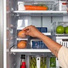 Refrigerator Organizer Dispenser Automatic Egg Holder 7 Cavities Roll Clear Fresh Or - White - trắng - Xem 5