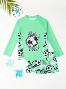 RWX VEST Football Themed Boys' Beach Set – Perfect For Future Champions! I3080A - màu xanh lá - Xem 1