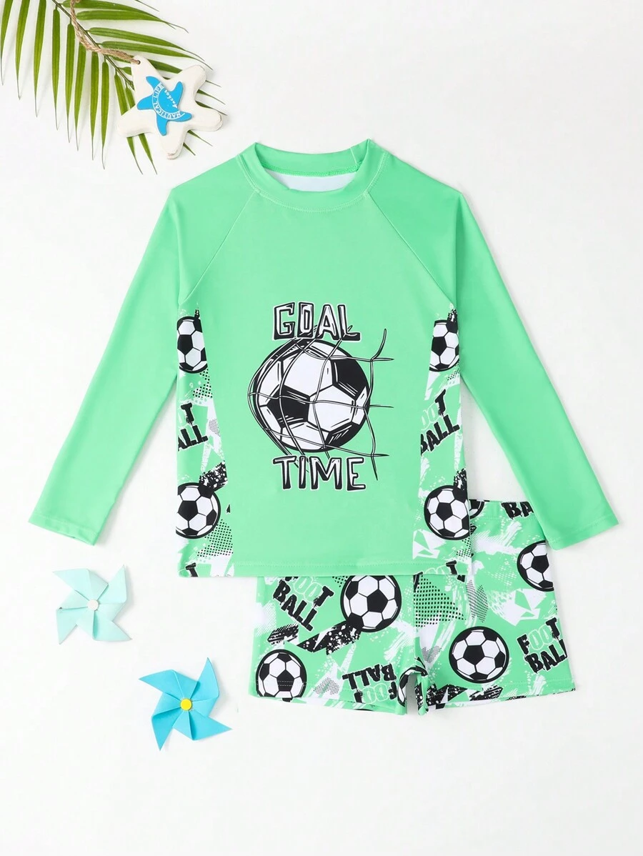 RWX VEST Football Themed Boys' Beach Set – Perfect For Future Champions! I3080A - màu xanh lá - Xem 1