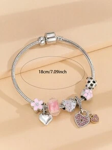 1 件流行时尚手链，粉色甜心和花卉串珠手链 - 銀色 - 查看 3