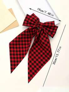 1 件甜美可爱纯色格子蝴蝶结发夹 - 彩色 - 查看 2