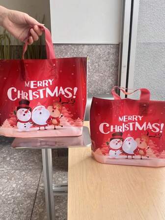 10pcs Christmas Holiday Gift Packages, Hand-Held Bags, Plastic Packaging, Shopping, Festive Christmas Eve Souvenirs, Red Plastic Christmas Gift Bags - Durable Holiday Tote Bags, Suitable For Gifts, Shopping, And Party Favors. Perfect For Christmas, New Year, Valentine's Day, Easter, And Other Festive Occasions