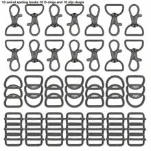 30/45/60 pièces Kit d'accessoires en métal comprenant mousquetons pivotants, anneaux en D et fermoirs à rotule argentés pour sacs, portefeuilles, laisses et DIY