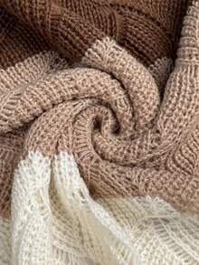 Women's Casual V-Neck Contrast Color Long Sleeve Sweater, Nutmeg Color, Autumn/Winter - Coffee Brown - View 7