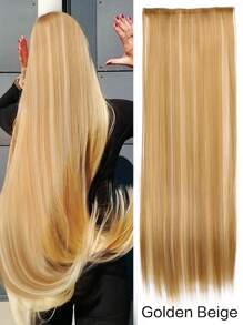 超长直发假发片 80厘米 5夹式接发 耐热合成纤维 黑色 金色 棕色 自然款假发片 女士日常佩戴 1片 - 彩色 - 查看 15