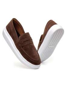 Men's Loafer Derby Shoes Genuine Leather Stitched Soft Comfortable Cheap - 鏽棕色 - 查看 1