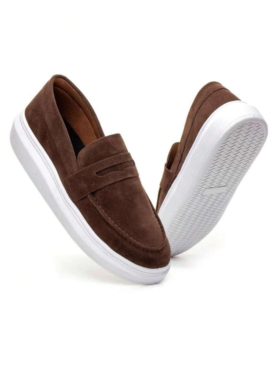 Men's Loafer Derby Shoes Genuine Leather Stitched Soft Comfortable Cheap - 鏽棕色 - 查看 1