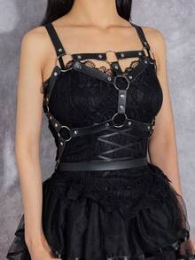 1 pieza Corset gótico sexy para mujer, adecuado para discoteca, rave, fiesta y ocasiones festivas - Negro - Ver 3