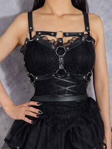 1 pieza Corset gótico sexy para mujer, adecuado para discoteca, rave, fiesta y ocasiones festivas - Negro - Ver 1