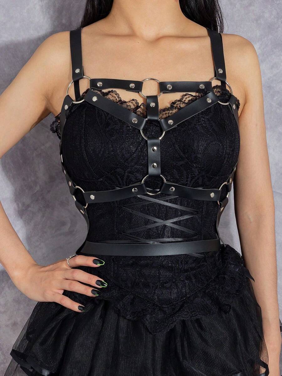 1 pieza Corset gótico sexy para mujer, adecuado para discoteca, rave, fiesta y ocasiones festivas - Negro - Ver 1