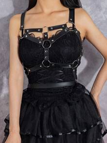 1 pieza Corset gótico sexy para mujer, adecuado para discoteca, rave, fiesta y ocasiones festivas - Negro - Ver 2