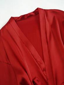 女士缎面宽松休闲中袖长袍和吊带裙套装 - 紅色 - 查看 9