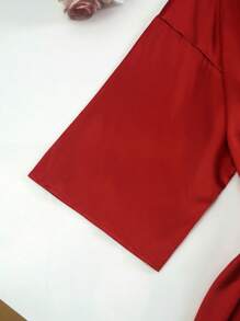 女士缎面宽松休闲中袖长袍和吊带裙套装 - 紅色 - 查看 8