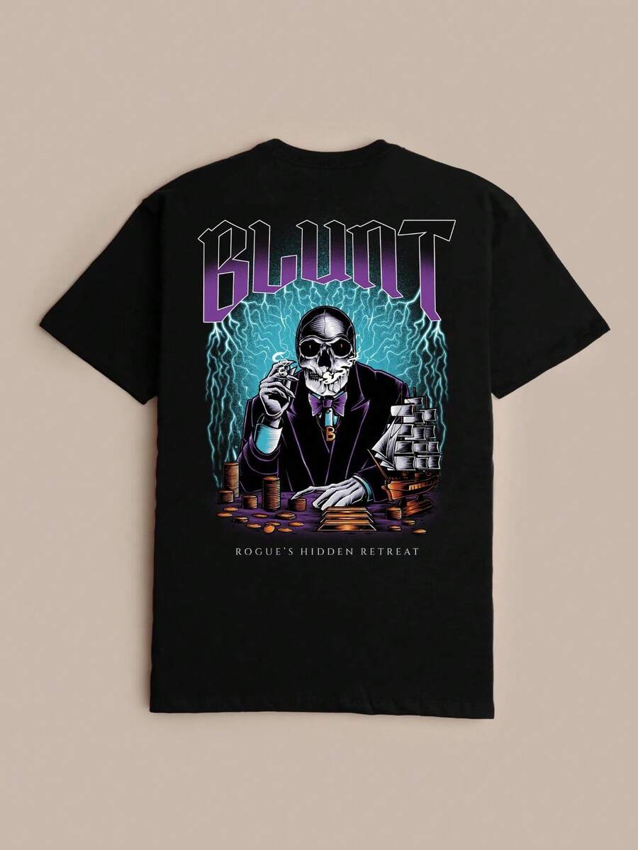 Rogue's Hidden Retreat T-Shirt Streetwear Skate Skull Blouse Shirt Unisex Men Women 100% Cotton Top Premium Streetwear New Release Fast Shipping Various Colors!! Plus Size - 黑色 - 查看 1