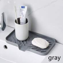 1pc Silicone Kitchen Sink Drainer Organizer Tray With Drain Spout, Soap Dish Holder For Sponge And Brushes, Countertop Scrubbing Mat, Essential Home & Bathroom Organizer - One Size - View 11