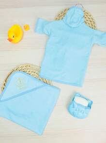 Baby Boy Bath Kit Bathrobe + Towel + Soap Dish - 淺藍色 - 查看 2