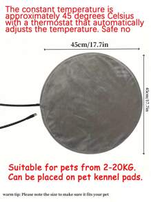 Pet Heating Pad, Auto Temperature Control, Waterproof, Wear-Resistant And Bite-Resistant, Constant Temperature Heating Blanket For Cat Beds, Automatic Heating Mat For Dogs, Small Heating Pad Approximately 45°C, With USB Cable, 5V2A - Grey - View 2