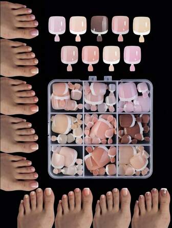 216Pcs Short French Tip Toenail Press On Glossy Square Multicoloured Fake Toe Nails Full Cover Soft Gel Press On Nails Toes, Soak Off Press On Toenails Luxury Press On Toenails For Women Girls Nail Extension Home Diy Nail Salon - Diy Pedicure Nail Supplies Nails