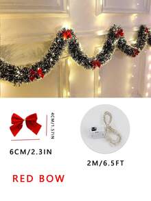 2m/6.5ft Christmas Wreath String Lights, With 20 LED Lights And 6 Bows, For Home, Garden, Bedroom, Party, Indoor/Outdoor Decoration