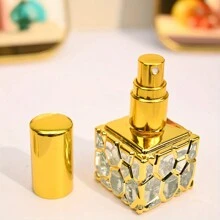 1个10毫升方形玻璃香水瓶，金色玻璃精油小瓶，玻璃按压/滚珠瓶，优雅便携旅行装化妆品香水样品瓶 - 金色 - 查看 9