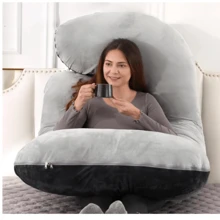 Almohada para embarazadas, almohada de cuerpo entero en forma de U para apoyar el sueño, almohada para embarazadas, con funda de terciopelo extraíble, color negro y gris - Negro y gris - Ver 4