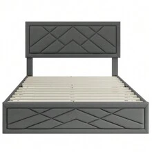 Room Decor And Christmas Decor,Queen Bed Frame With Headboard & Storage, Upholstered Queen Bed Frame With Storage (GREY) - White Label - 灰色+軟墊+美式設計+現代 - 查看 4