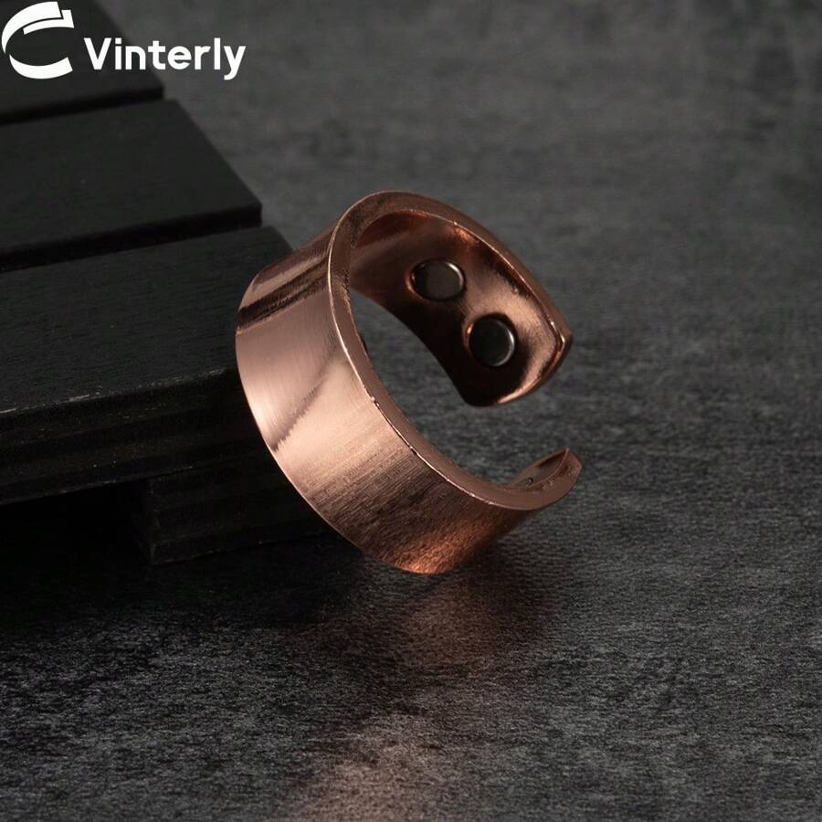 Pure Copper Magnetic Rings For Men Health Energy Finger Open Cuff Adjustable Jewelry High Magnet Resizable - Red - View 1