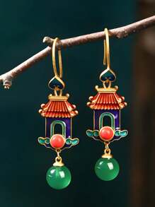 1 对中国风金色耳环，手工珐琅彩绘复古宫廷风格耳坠，适合日常、约会、派对、通勤、舞蹈，优雅独特，是母亲节/教师节的理想礼物，复古波西米亚风格时尚女士珠宝 - 中國風耳環 - 查看 8