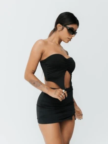 Multicolored Draped Tube Top In Suplex Fabric Cropped Women's In Foreign Fashion Style - Black - View 2