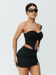Multicolored Draped Tube Top In Suplex Fabric Cropped Women's In Foreign Fashion Style - Black - View 4