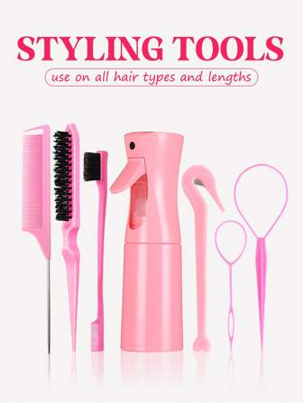 7 件套美发工具套装、200 毫升喷雾瓶、顺发刷、梳理发刷、鼠尾梳、边缘刷、编织工具、弹性发带切割器、一次性橡皮筋拆卸器、卷发拆卸工具（粉色/黑色/紫色）、返校、旅行度假必需品、女士发饰、刷子、发刷、边缘刷、刷头发、发梳、梳头发、顺发刷、球刷、迷你发刷、发刷套装、木梳、梳子、光滑后刷、发刷、边缘刷、刷头发、发梳、发刷套装、梳头发、迷你发刷、顺发刷、美发产品、美发工具、美发用品、护发、卷发刷、理发师、理发配件、美发设备、旅行必需品、旅行必需品、发型、美发