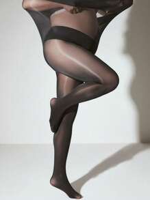 1 Pc Glossy, Sexy, Anti-Snag, Non-Laddering, Solid Color Pantyhose, Extra Large Fit Up To 300 Lbs, Suitable For Daily Wear, Spring/Summer