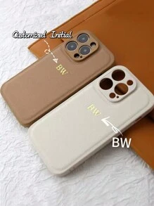 Customized Gold Letter Khaki Phone Case, Compatible With Apple - Khaki - View 1