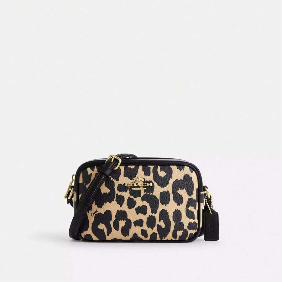 Coach Outlet Mini Jamie Camera Bag With Leopard Print - Gold/leopard Multi - View 1