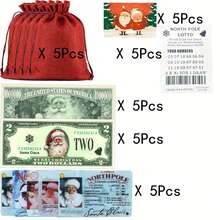 30 piezas/paquete Conjunto de paquetes de regalo perdidos de Papá Noel, Bolsas de regalo de paquete perdido de Papá Noel, Boletos de lotería de Navidad con suerte, Monedas conmemorativas de billetes de Papá Noel, Identificación de la OTAN de Papá Noel, Licencia de conducir, Tarjeta bancaria, Suministros de fiesta de cumpleaños de coleccionistas de fotos, No se requiere electricidad