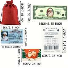 30 piezas/paquete Conjunto de paquetes de regalo perdidos de Papá Noel, Bolsas de regalo de paquete perdido de Papá Noel, Boletos de lotería de Navidad con suerte, Monedas conmemorativas de billetes de Papá Noel, Identificación de la OTAN de Papá Noel, Licencia de conducir, Tarjeta bancaria, Suministros de fiesta de cumpleaños de coleccionistas de fotos, No se requiere electricidad