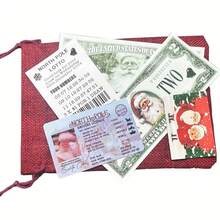 30 piezas/paquete Conjunto de paquetes de regalo perdidos de Papá Noel, Bolsas de regalo de paquete perdido de Papá Noel, Boletos de lotería de Navidad con suerte, Monedas conmemorativas de billetes de Papá Noel, Identificación de la OTAN de Papá Noel, Licencia de conducir, Tarjeta bancaria, Suministros de fiesta de cumpleaños de coleccionistas de fotos, No se requiere electricidad