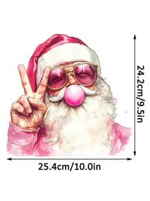 Funny Santa Claus Christmas Blowing Bubble With Sunglasses DIY Iron-On Heat Transfer Sticker Decal Patch, Suitable For T-Shirts, Sweatshirts, Fabric, Pillowcases, Canvas Bags And Clothing Decoration, Xmas Merry Christmas New Year Retro Holiday Party Decor, 10inch