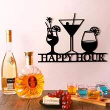 Black Metal Happy Hour Sign - Stylish Bar Wall Art For Home Decor, Outdoor And Indoor Use, Perfect For Living Room And Dining Room, Suitable For Modern Home Decor, Room Decor, Bedroom Decor, Bathroom Decor, Waterproof, Rust-Proof