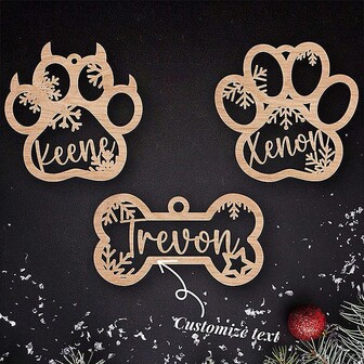 1pc Customized Pet Pawprint Text Hanging Decor, Dog Pawprint Hanging Ornament, Cat Keychain, Bone Keychain, Customized Name Hanging Decor, Customized Name Hanging Ornament, Christmas Gift, Wooden Customized Item, Keychain, Tag, Woven, Wood, Bells, The Best Gift For Her,Festive Calendar