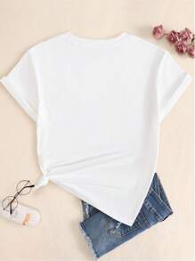 Kitten Showing Love Babylook Short Sleeve Streetwear Casual Comfort Premium Print T-Shirt - 白色的 - 查看 2